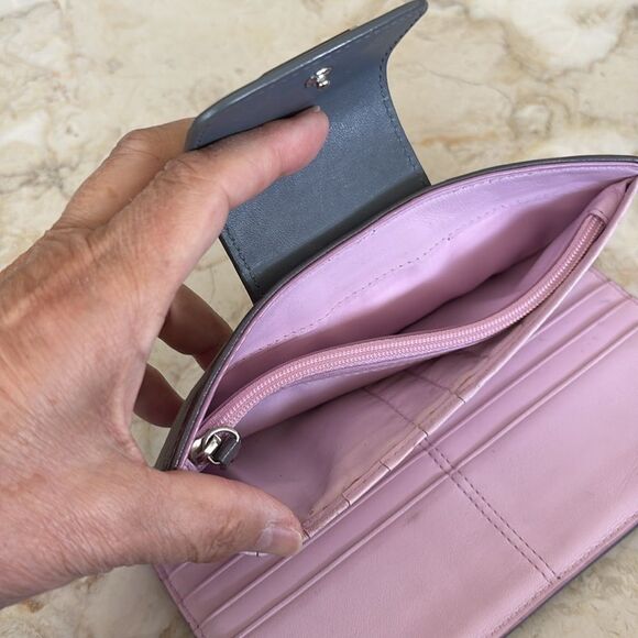 Coach Madison Op Art Sateen Grey & Pink Leather Wallet Signature Monogram - Picture 11 of 12